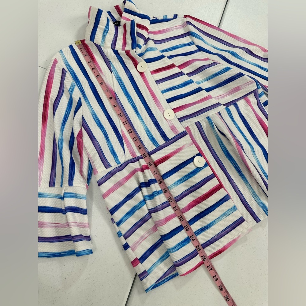 Damee Striped Wired Collar Bright Colors Blazer Jacket Gallery Art To Wear Large - Picture 2 of 8